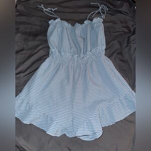 Zara Blue and White Gingham Ruffled Romper Sz. M